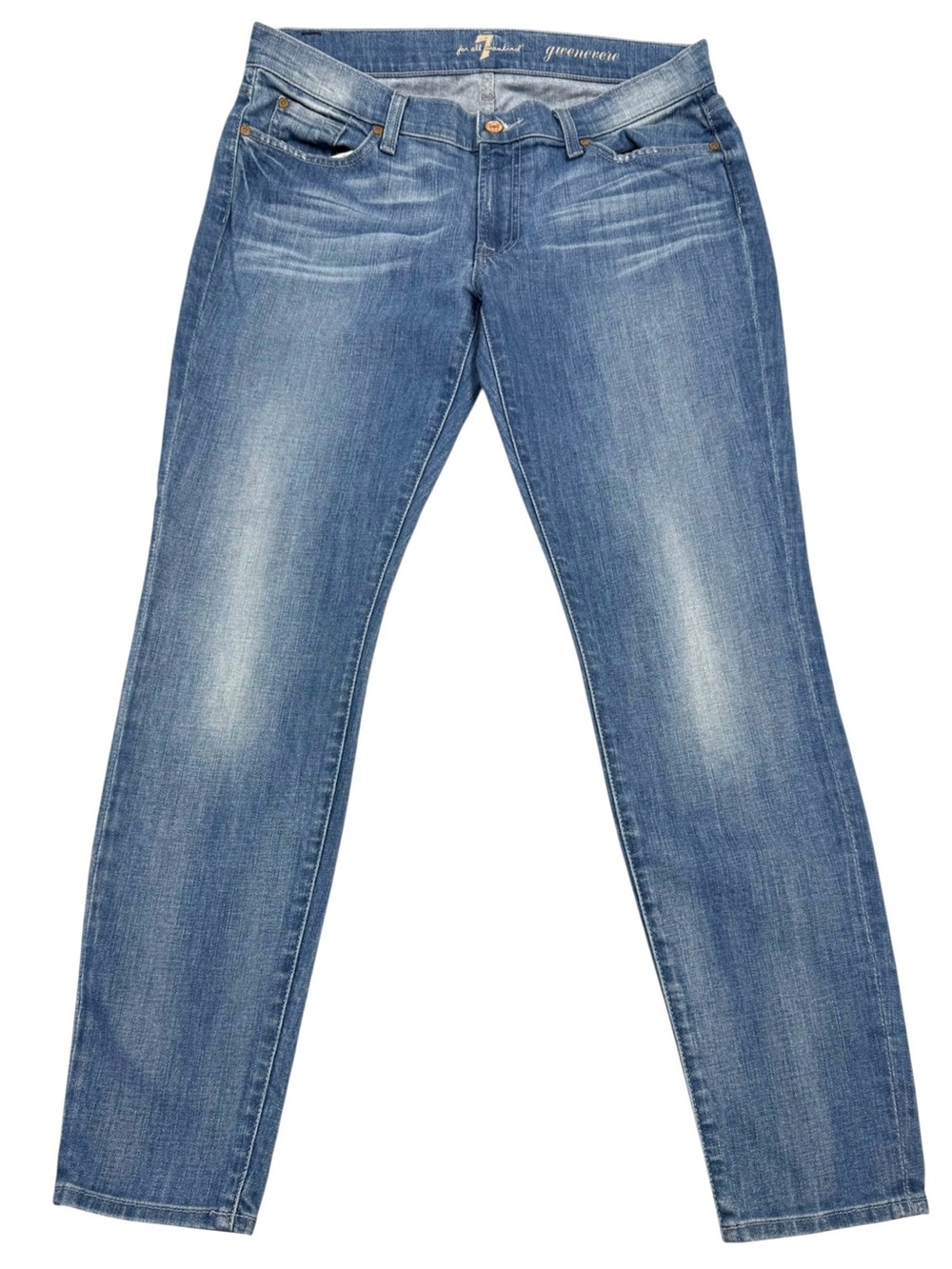 7 For All Mankind Gwenevere Skinny Jeans Women’s 31 Low Rise Blue Stretch Denim